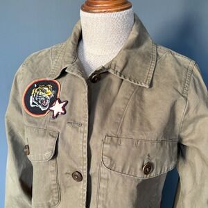 Womens‎ Abercrombie Fitch | S | Army Green Jacket Tiger Patch Frayed Vintage Y2K